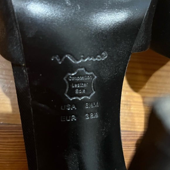 Nina Heels Black Open-Toed Peep Toe Satin Bow Heels Sz 8.5 EUC w/ Ankle Strap - Picture 7 of 9